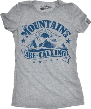 Womens The Mountains are Calling Cool Sunset Vintage Rockies Funny Hiking Nature T Shirt