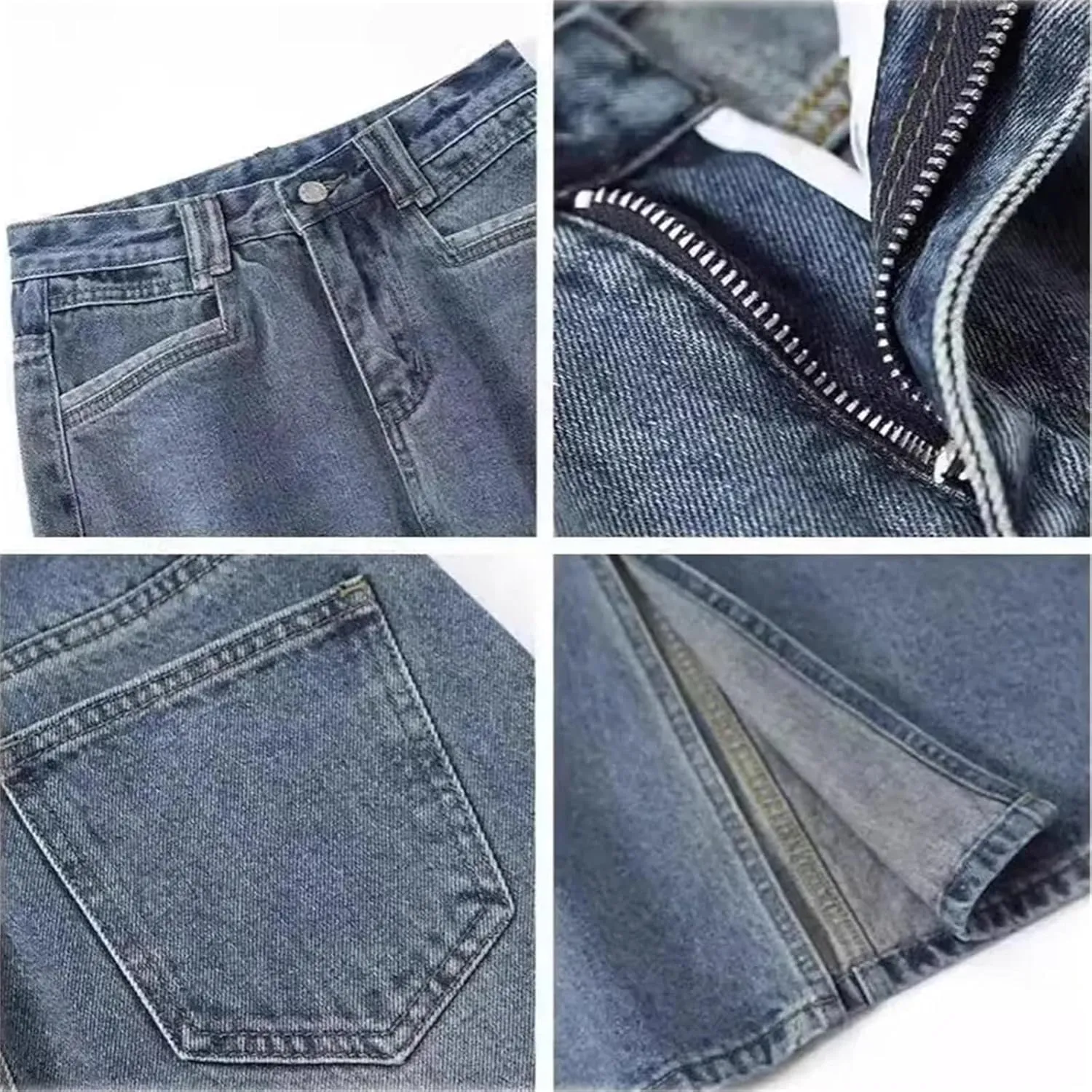 Women's Vintage High-Waisted Straight-Leg Denim Skirt  Summer Thin Side Slit Medium-Length A-Line Dress