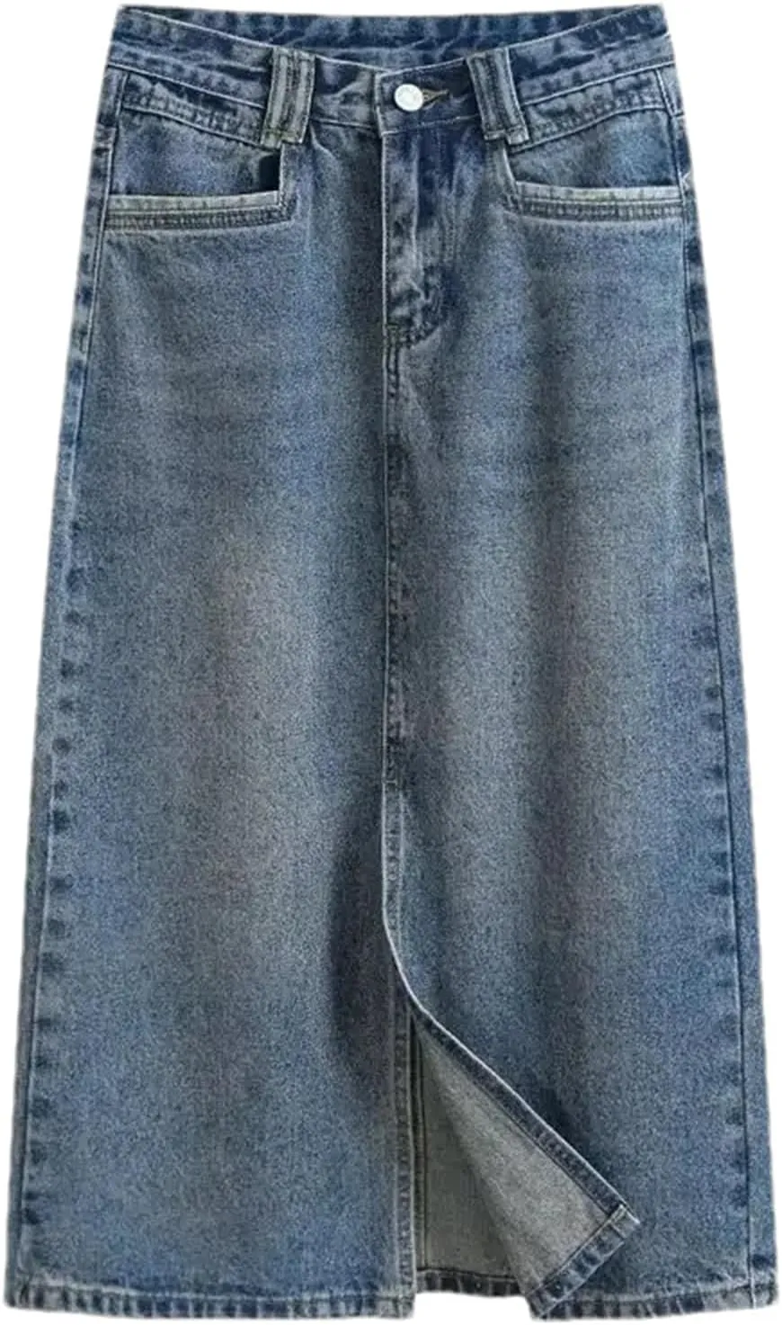 Women's Vintage High-Waisted Straight-Leg Denim Skirt  Summer Thin Side Slit Medium-Length A-Line Dress