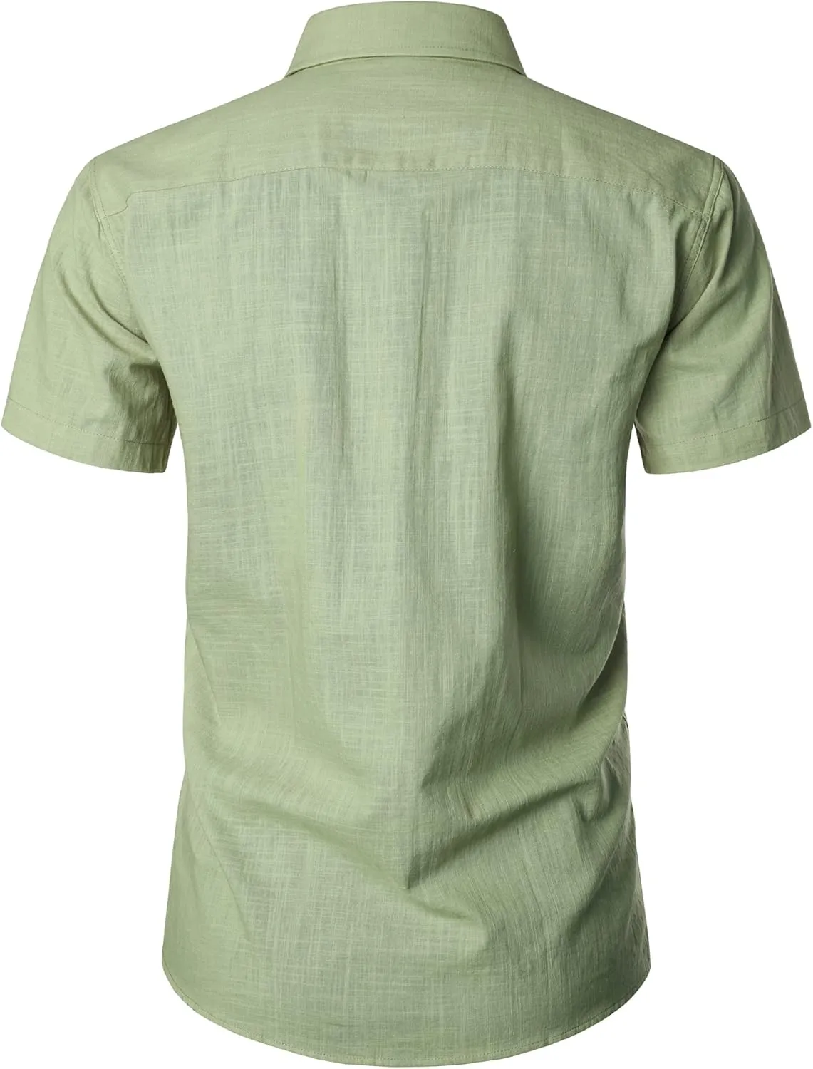 ZEROYAA Men's Fitted Cotton Linen Casual Short Sleeve Button Up Shirts Lightweight Beach Tops with Pocket