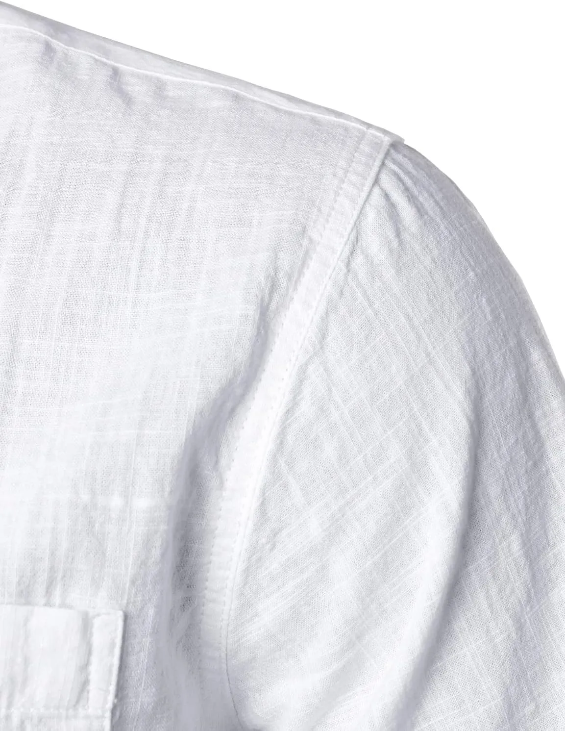 ZEROYAA Men's Fitted Cotton Linen Casual Short Sleeve Button Up Shirts Lightweight Beach Tops with Pocket