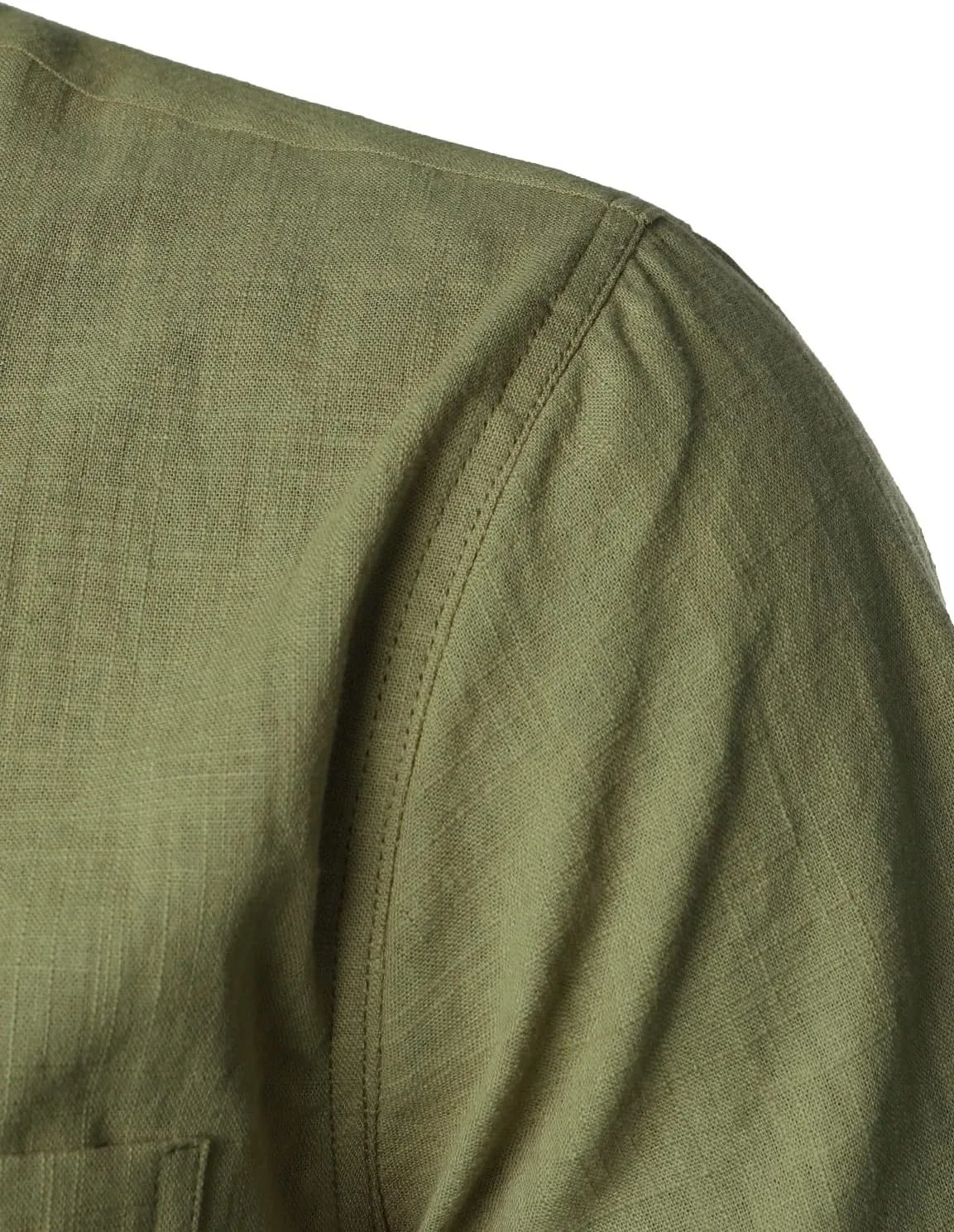 ZEROYAA Men's Fitted Cotton Linen Casual Short Sleeve Button Up Shirts Lightweight Beach Tops with Pocket