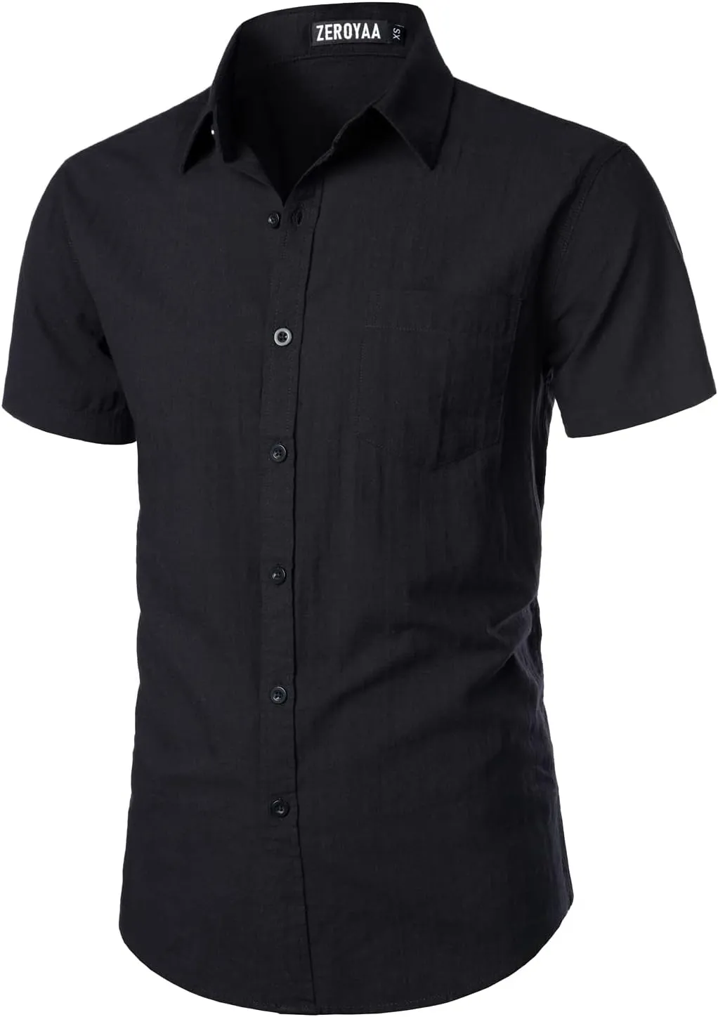 ZEROYAA Men's Fitted Cotton Linen Casual Short Sleeve Button Up Shirts Lightweight Beach Tops with Pocket