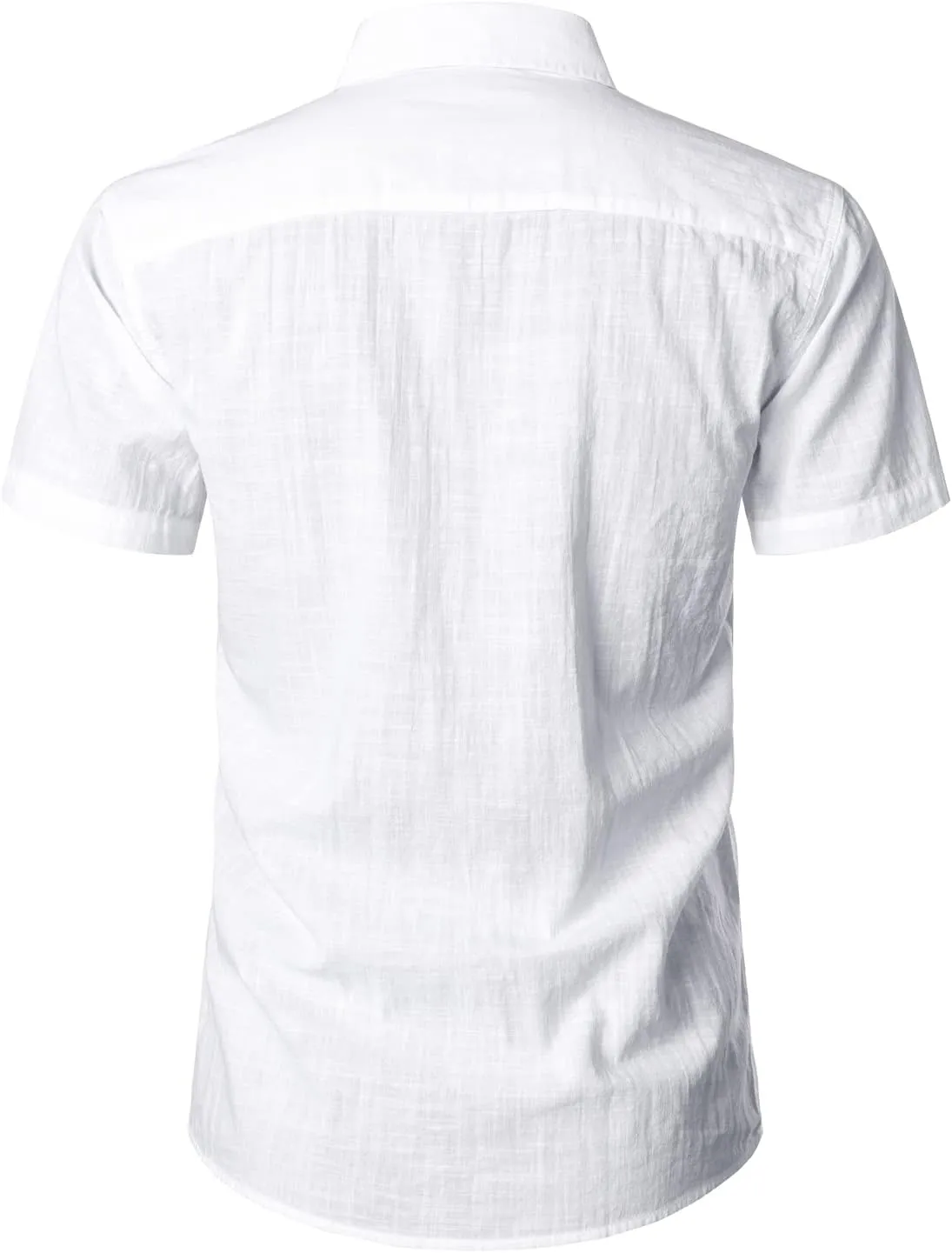 ZEROYAA Men's Fitted Cotton Linen Casual Short Sleeve Button Up Shirts Lightweight Beach Tops with Pocket