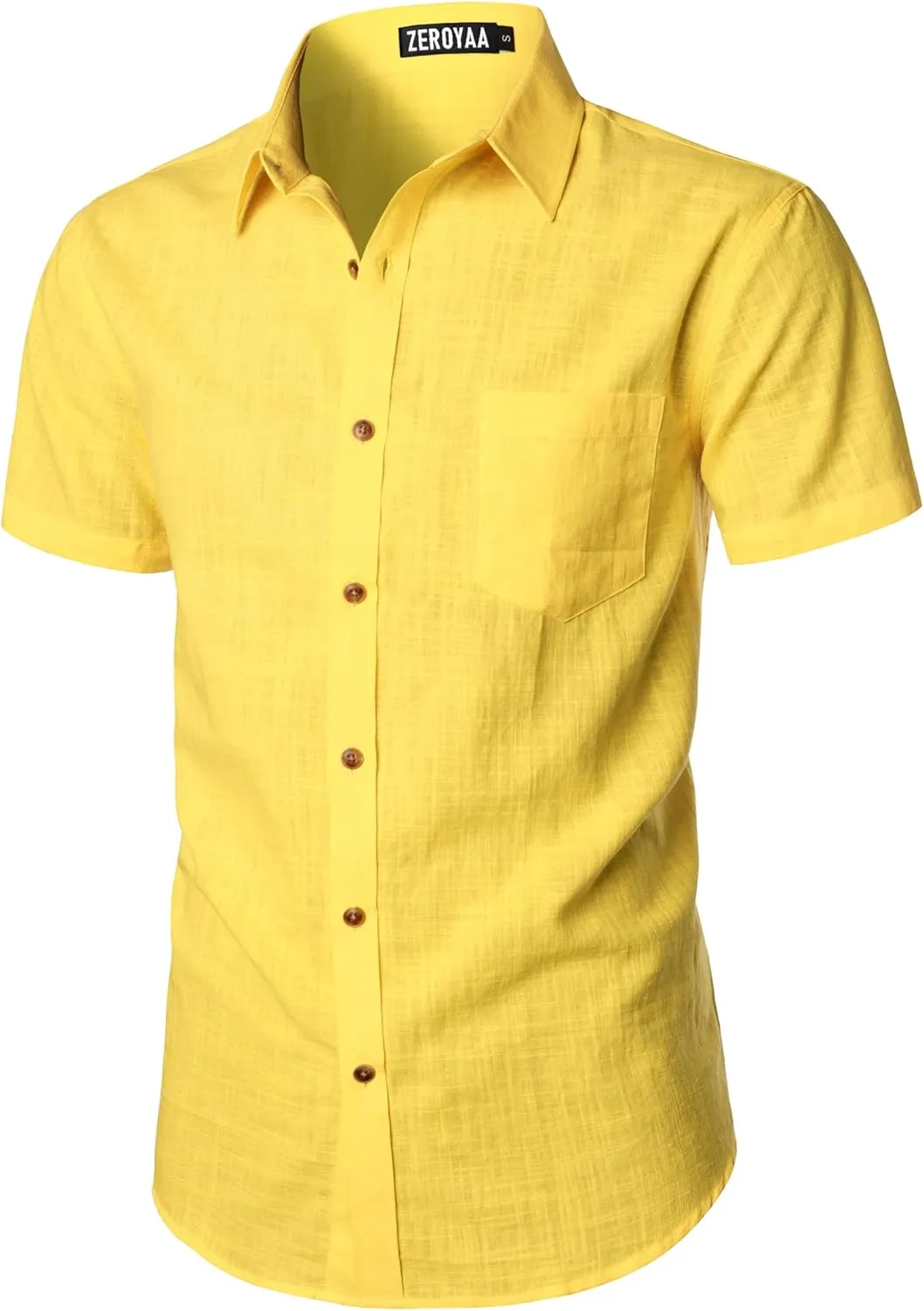 ZEROYAA Men's Fitted Cotton Linen Casual Short Sleeve Button Up Shirts Lightweight Beach Tops with Pocket