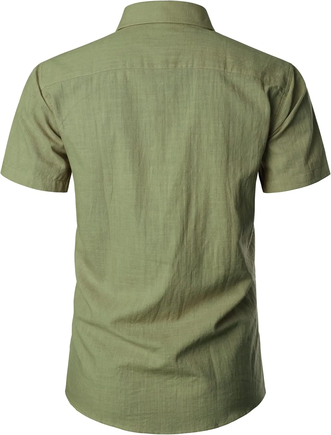 ZEROYAA Men's Fitted Cotton Linen Casual Short Sleeve Button Up Shirts Lightweight Beach Tops with Pocket